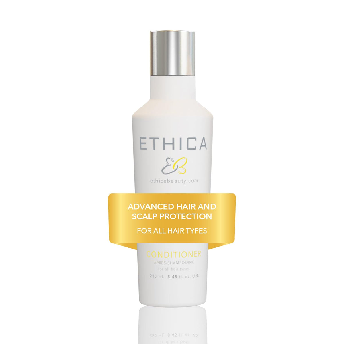 Ethica Beauty front bottle showing label and 8.45 oz size benefit