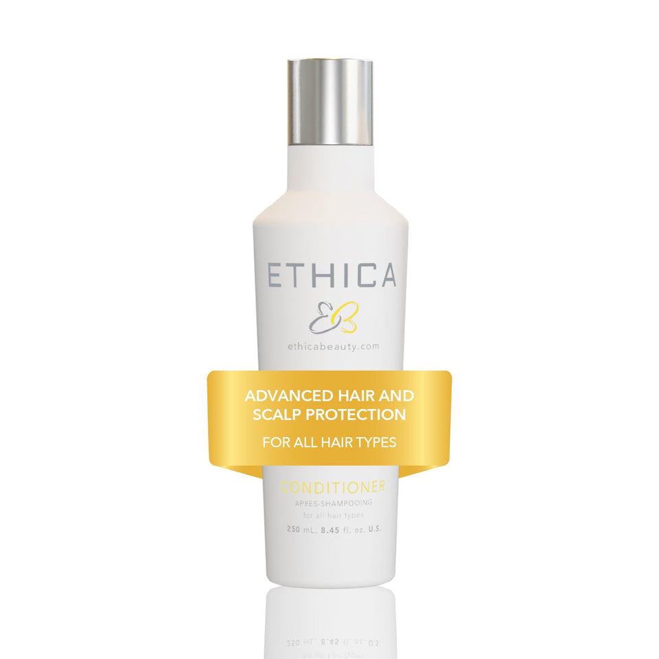Ethica Beauty front bottle showing label and 8.45 oz size benefit