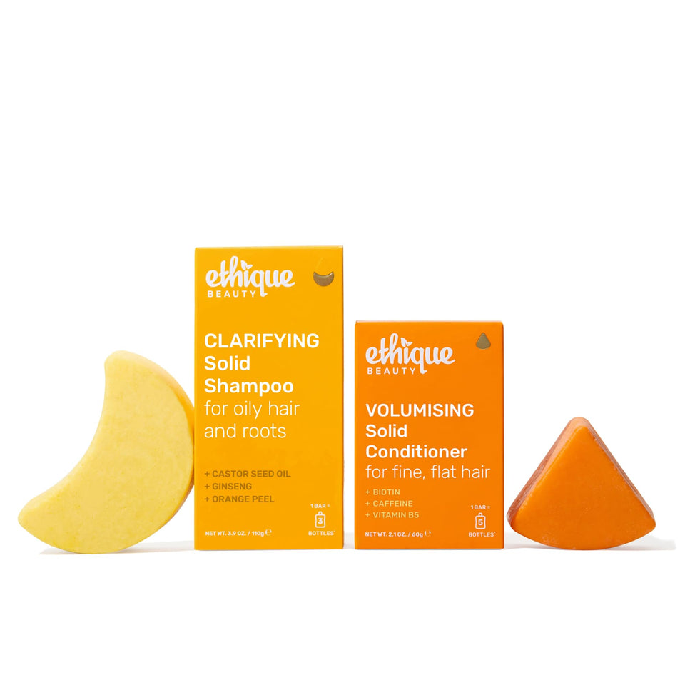 Ethique clarifying shampoo bar front view showing clean packaging and sustainable benefit