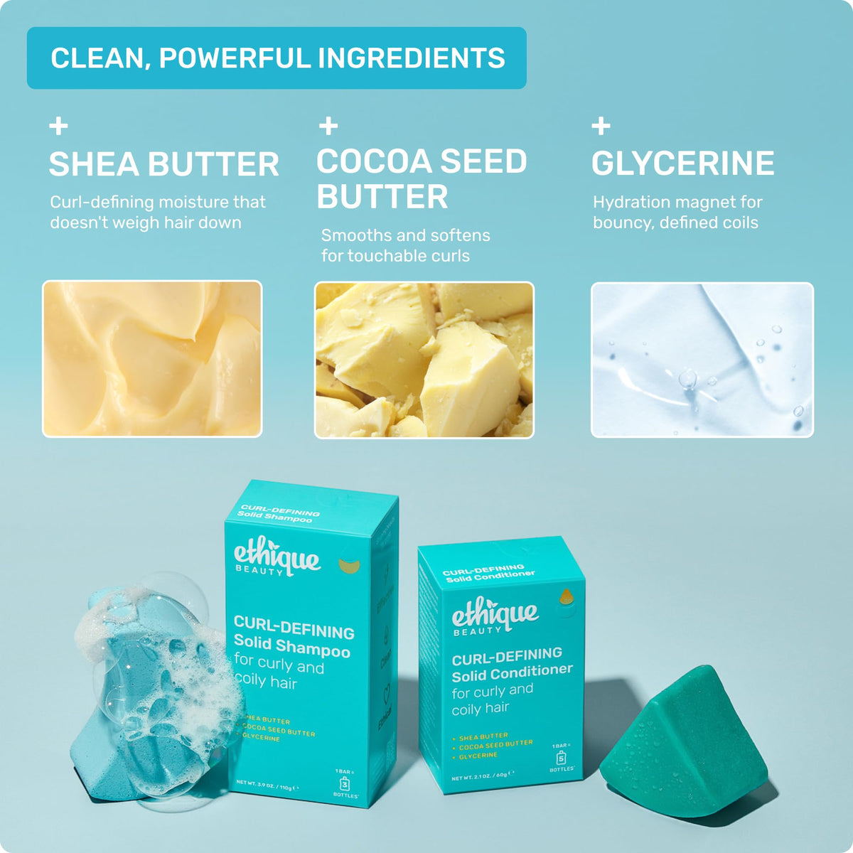Ethique conditioner bar held in hand for size and portability benefit