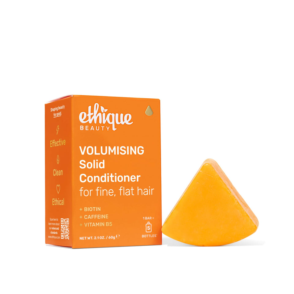 Ethique front packaging of volumizing conditioner bar showing eco-friendly benefits