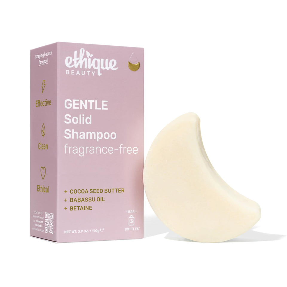 Ethique front packaging showing the gentle unscented bar and eco benefits