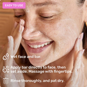 Ethique Glowing lather on face during gentle buffing for polished skin