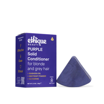 Ethique purple conditioner bar front packaging showing eco-friendly design and benefits