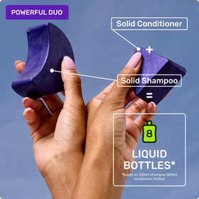 Ethique purple conditioner bar used on rinsed hair showing toned, manageable results