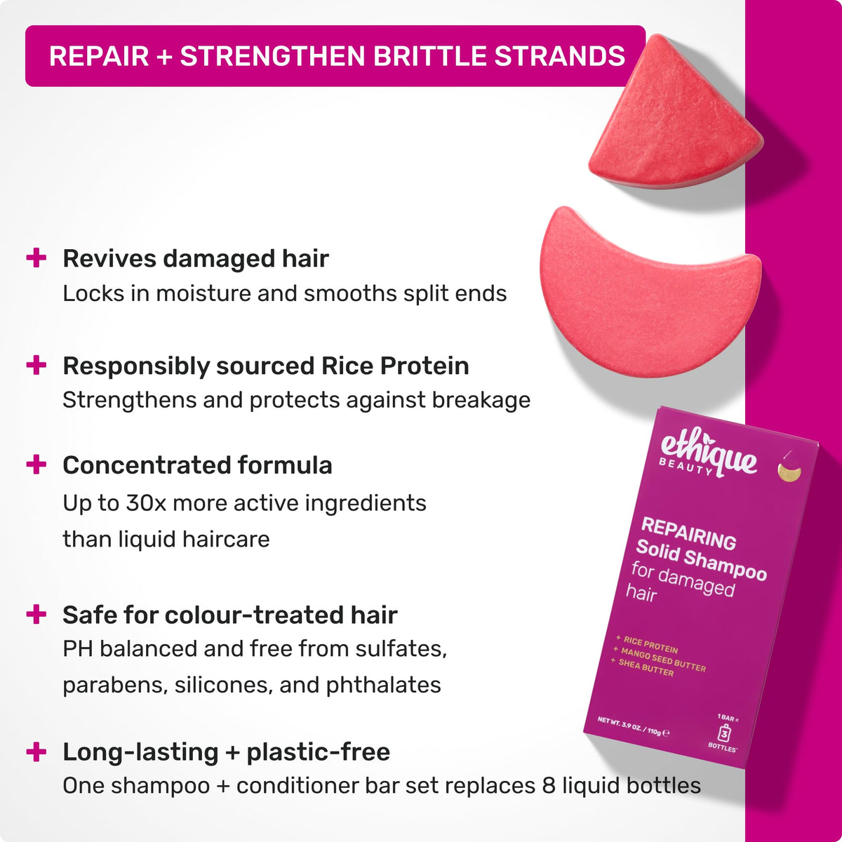 Ethique shampoo bar texture close-up highlighting creamy butters for nourishment
