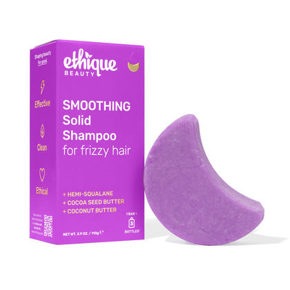 Ethique Smoothing Shampoo Bar front packaging showing eco-friendly design and benefit