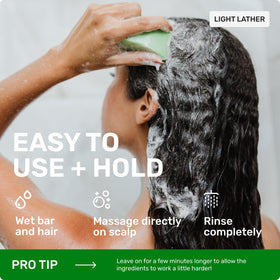 Ethique wet bar held in hand demonstrating easy use and travel benefit