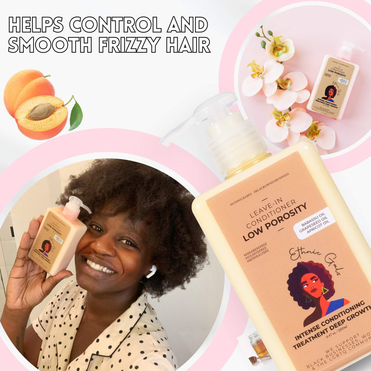 Ethnic Gals applying leave-in to damp curly hair for easier styling