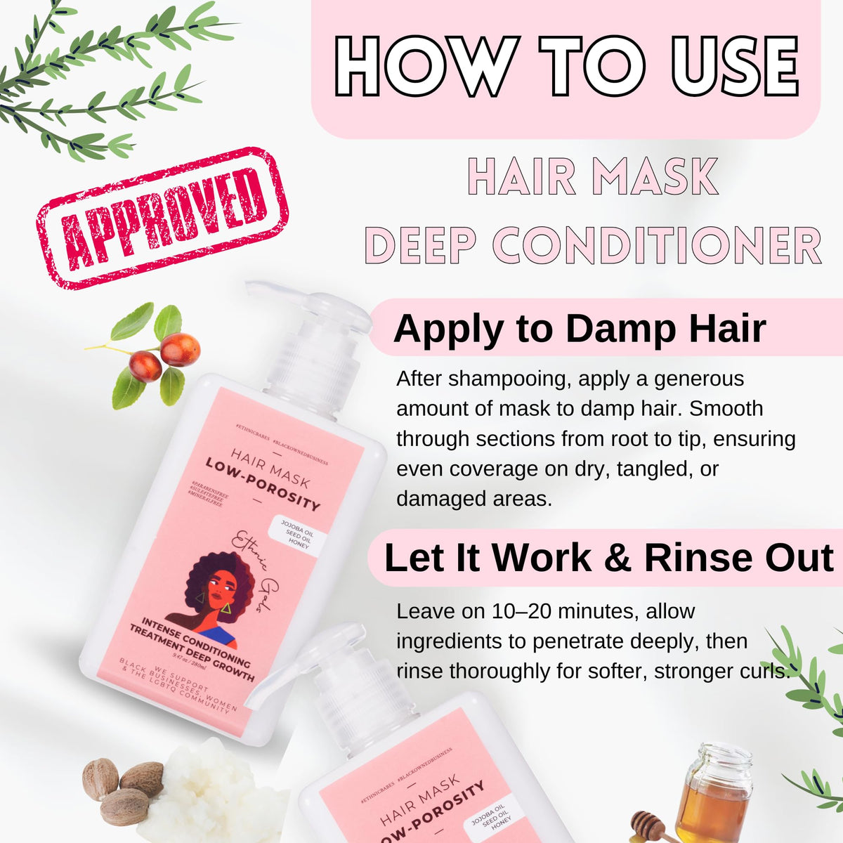 Ethnic Gals ingredient label close-up emphasizing porosity-specific formulation
