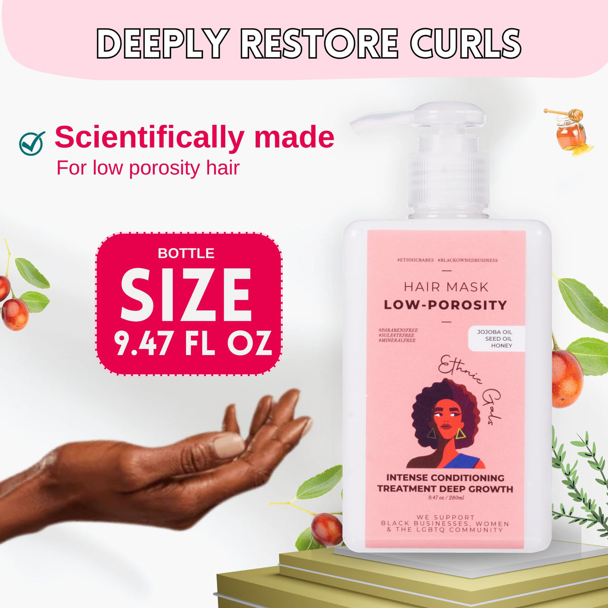 Ethnic Gals rinsed coily hair showing smoother, strengthened strands