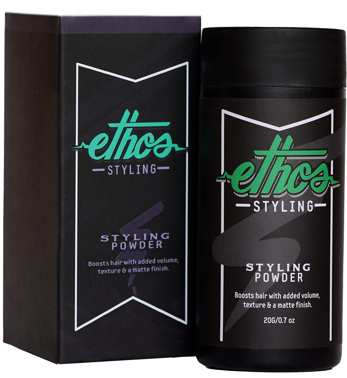 Ethos Styling front packaging showing product and 20g size for travel convenience