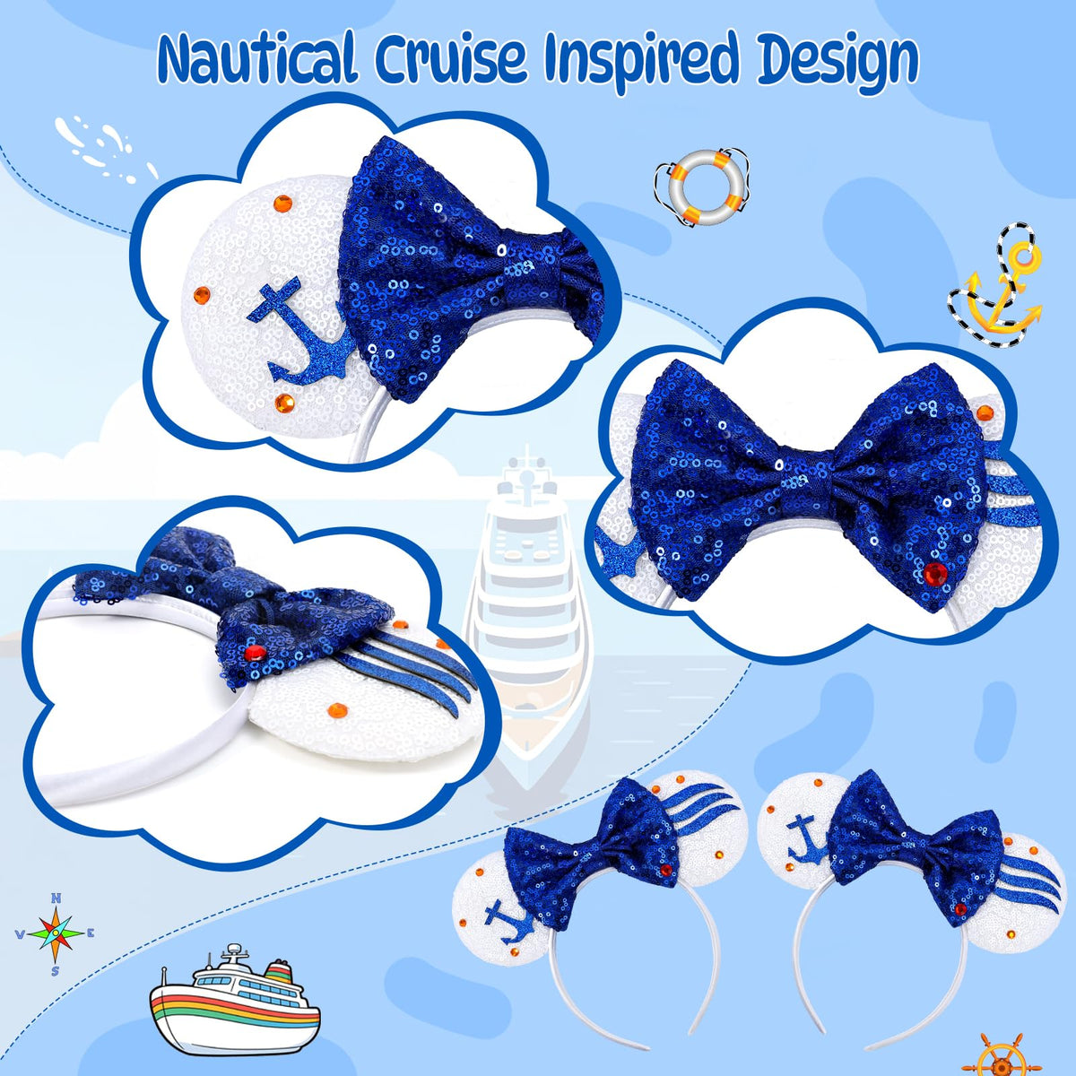 ETLUK close-up of oversized blue sequin bow highlighting shine and camera-friendly detail