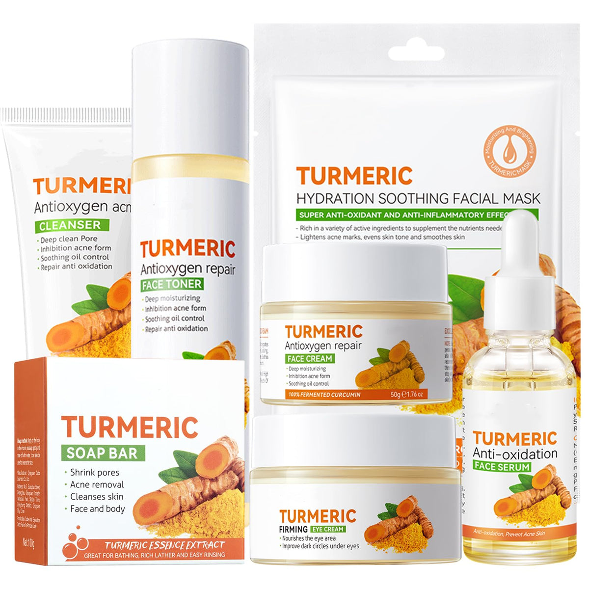 Etuanxi front packaging of turmeric skin care set showing complete kit benefits