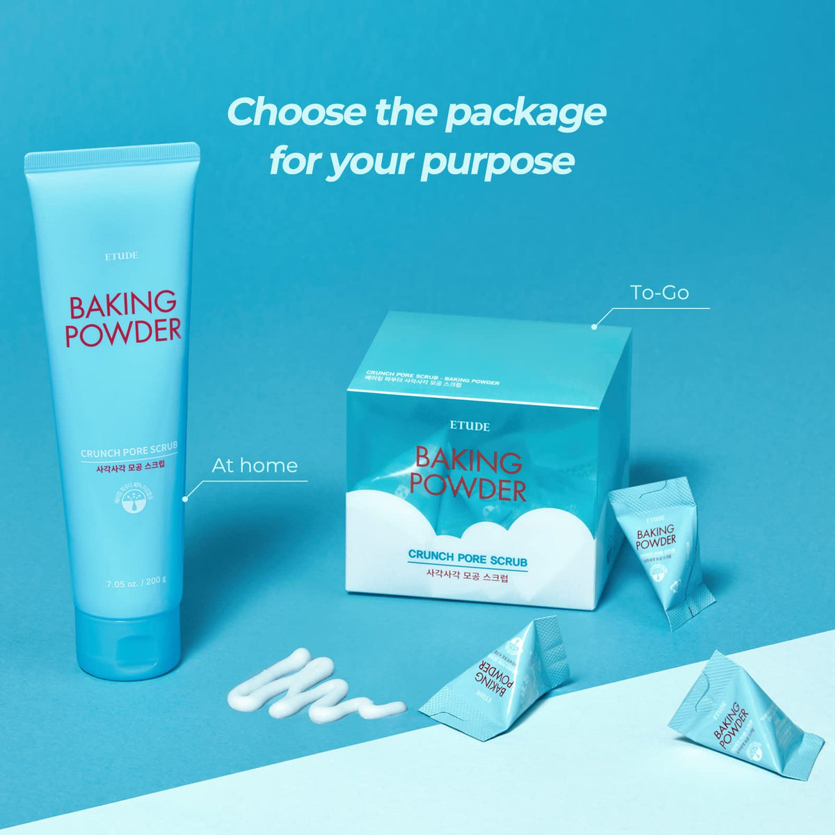 ETUDE close-up of a single-use triangle pouch, hygienic measured dosing benefit