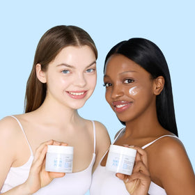 ETUDE applying cream to cheek demonstrating calming hydration