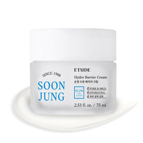 ETUDE front packaging of SoonJung Hydro Barrier Cream showing clean label and size benefit