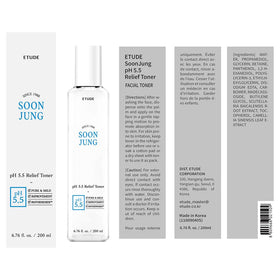 ETUDE SoonJung toner on bedside shelf in lifestyle shot suggesting calming ritual