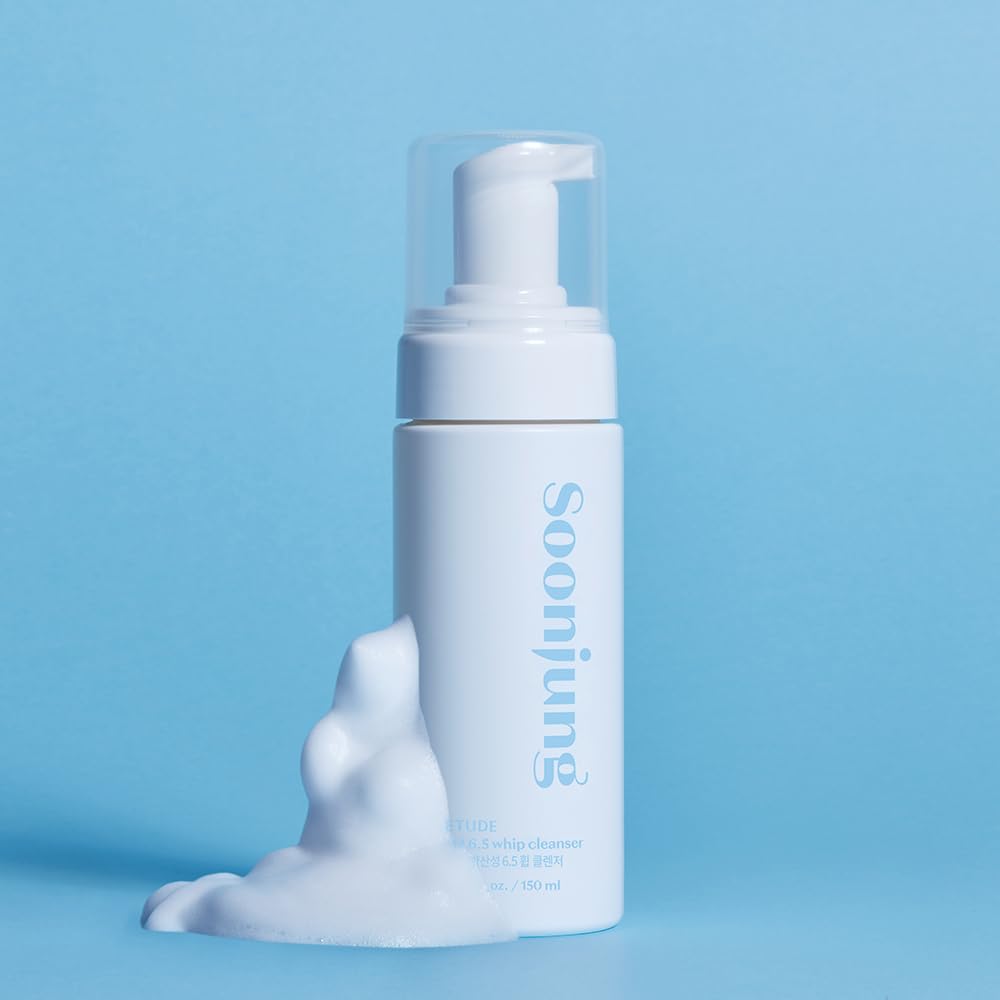 ETUDE foam applied to face showing soothing gentle application