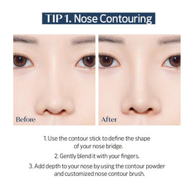 ETUDE contour stick drawn on cheek demonstrating targeted placement for natural depth