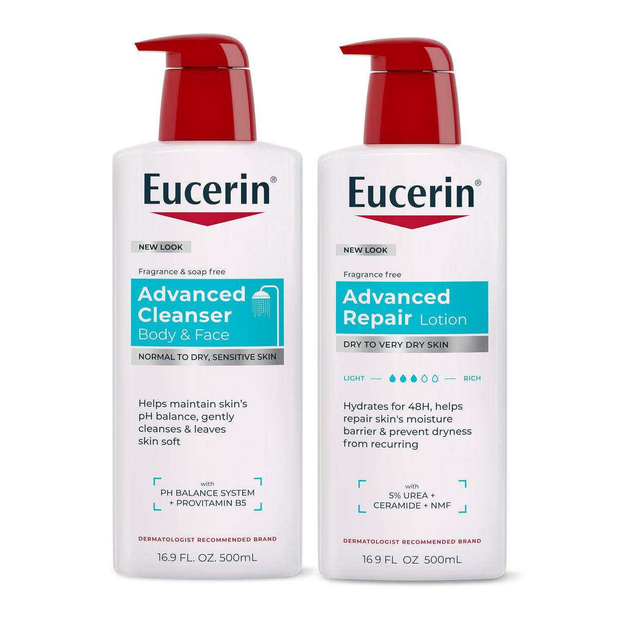 Eucerin lotion front pump view showing easy dispensing and reliable hydration