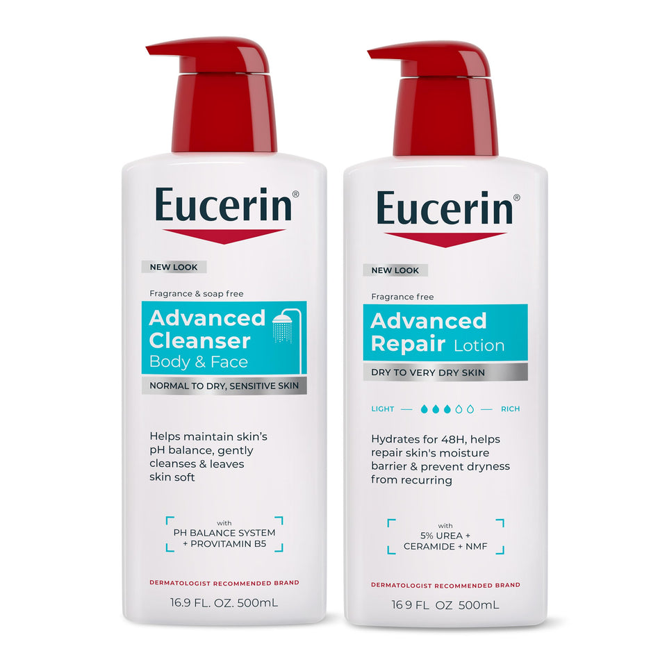 Eucerin lotion front pump view showing easy dispensing and reliable hydration