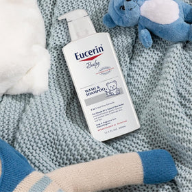 Eucerin baby shampoo texture close-up highlighting gentle moisturizing feel
