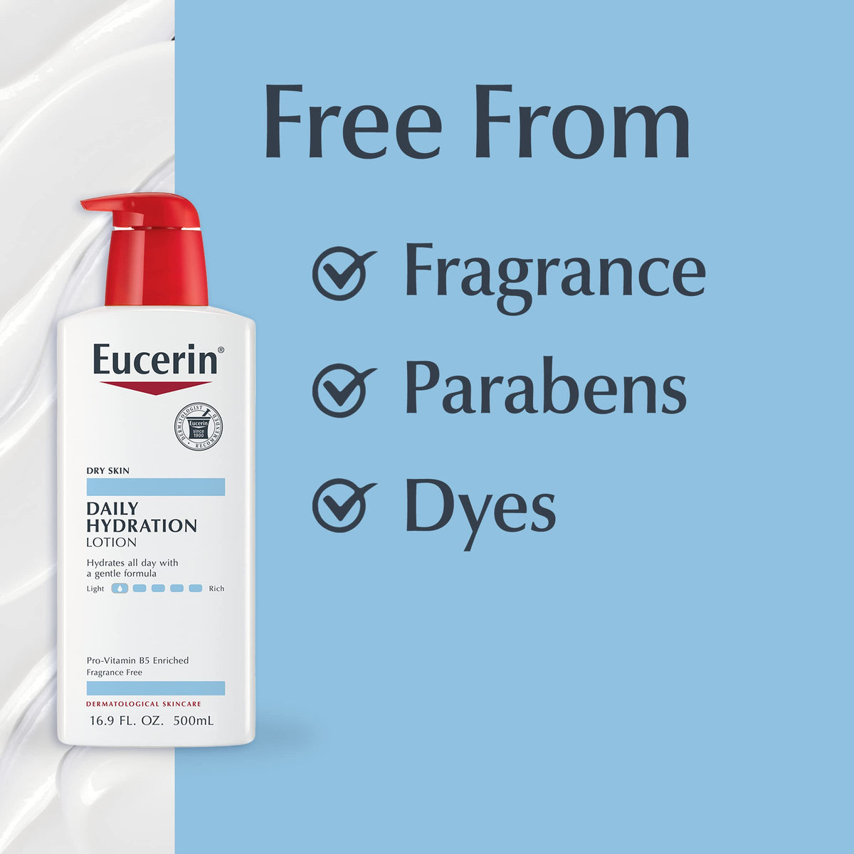 Eucerin bottle on bathroom counter illustrating daily routine benefit