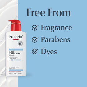 Eucerin bottle on bathroom counter illustrating daily routine benefit