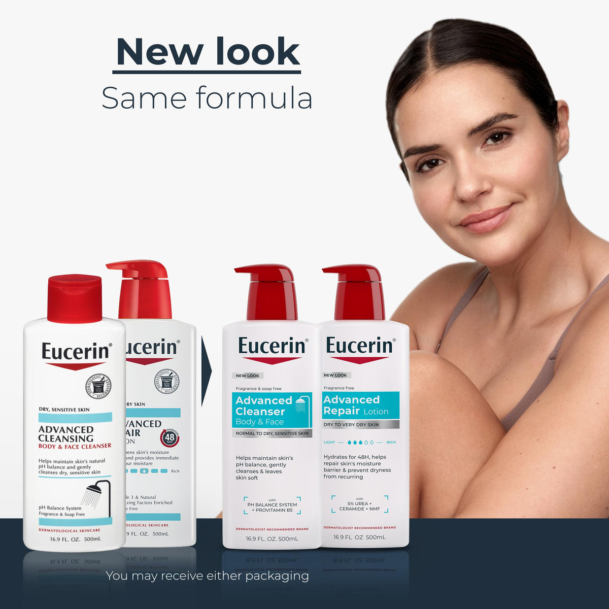 Eucerin cleanser bottle label clear view highlighting gentle, soap-free formula