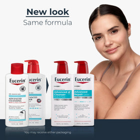 Eucerin cleanser bottle label clear view highlighting gentle, soap-free formula