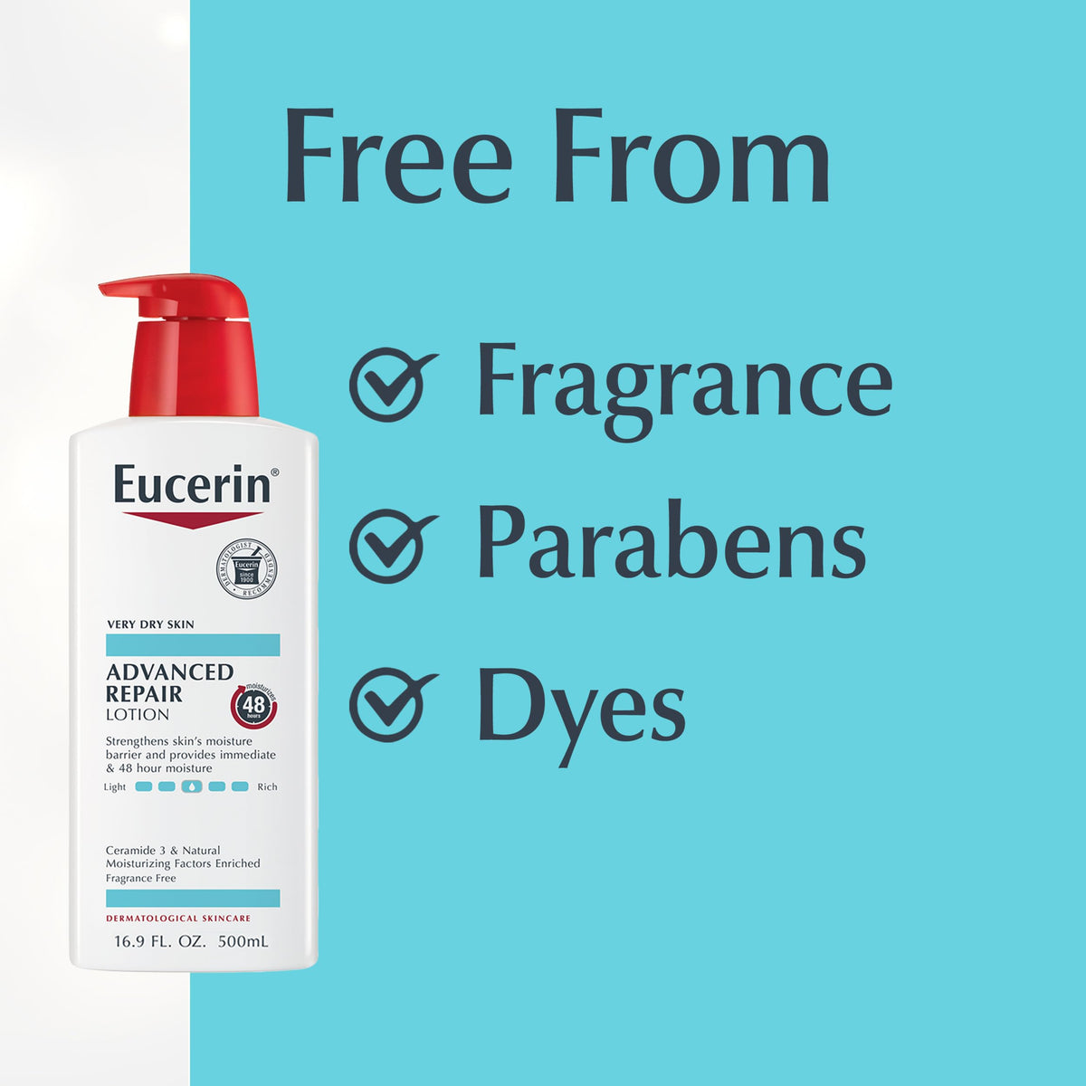 Eucerin cleanser poured into hand illustrating gentle lather and rinseability