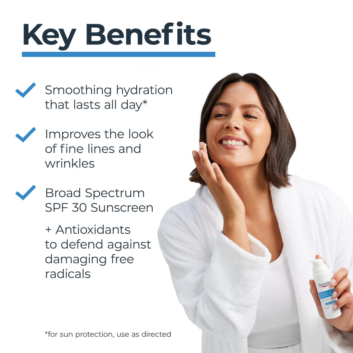 Eucerin texture close-up pump demonstrates lightweight quick-absorption benefit