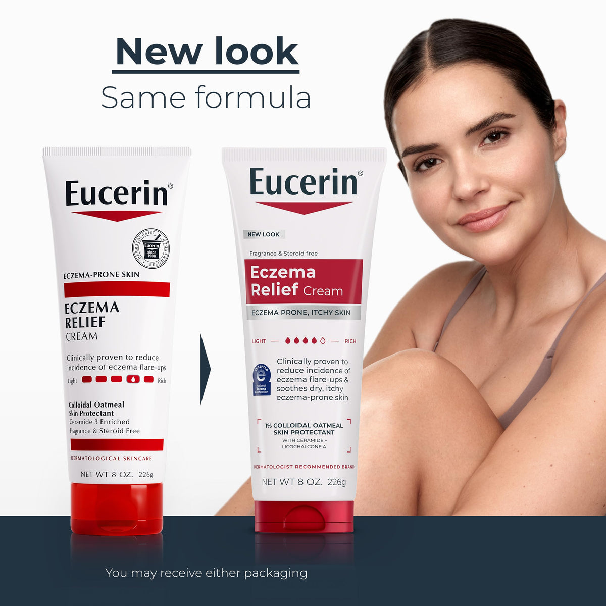 Eucerin back label close-up displaying ingredients and usage instructions