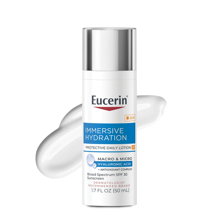 Eucerin front packaging 1.7 fl oz shows compact daily lotion convenience