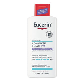 Eucerin front packaging showing 13.5 oz bottle and calming benefits