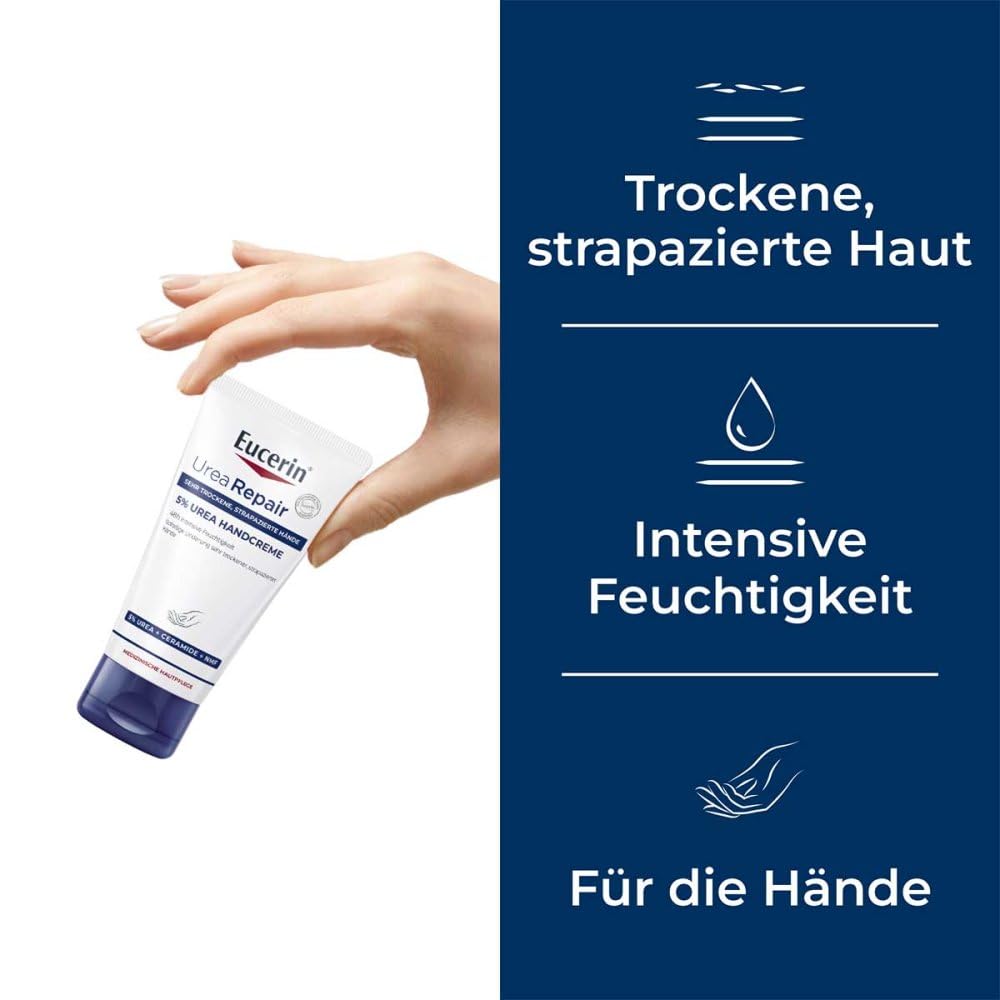 Eucerin applying cream on hands for instant moisture and comfort