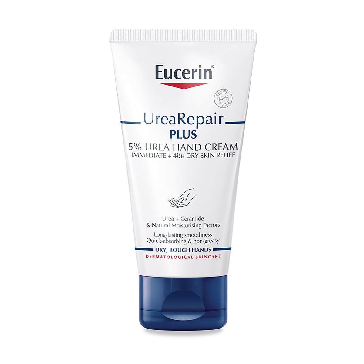 Eucerin front packaging showing 75ml tube and product name, clear benefit of targeted repair