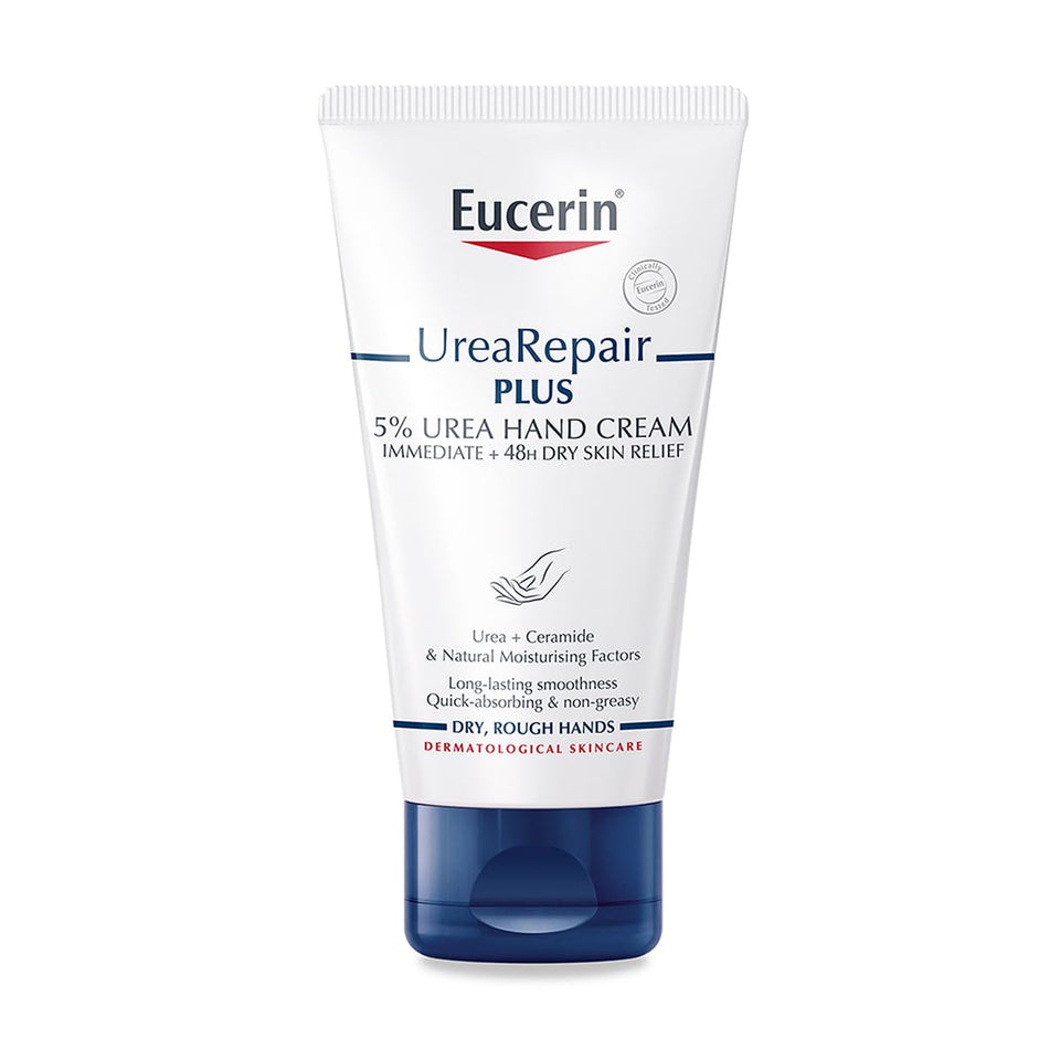 Eucerin front packaging showing 75ml tube and product name, clear benefit of targeted repair