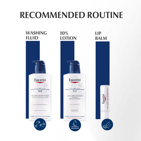 Eucerin tube on a bathroom counter in a lifestyle setting for daily hand care routine