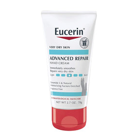 Eucerin hand crème front packaging showing product set and quick benefits