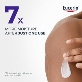 Smoothing Eucerin on hands to demonstrate fast absorption and lasting hydration