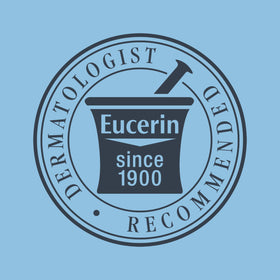 Eucerin bottle on bathroom counter in lifestyle setting for daily use