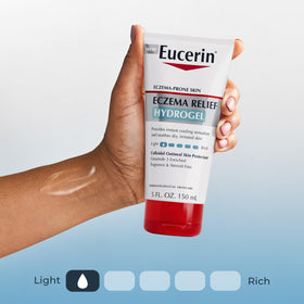 Close-up label of Eucerin listing steroid- and fragrance-free benefit