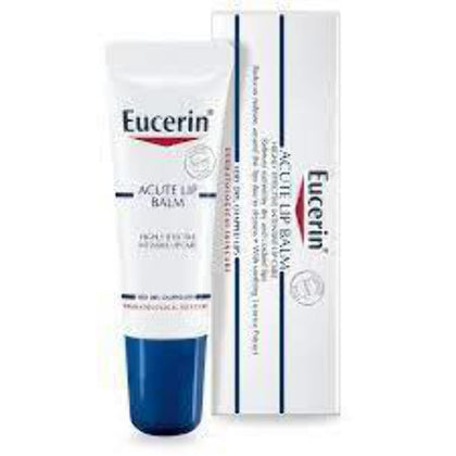 Eucerin lip balm front packaging showing tube and clear benefit of soothing