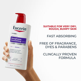 Detail of Eucerin lotion absorbing into skin to show non-greasy finish and moisture