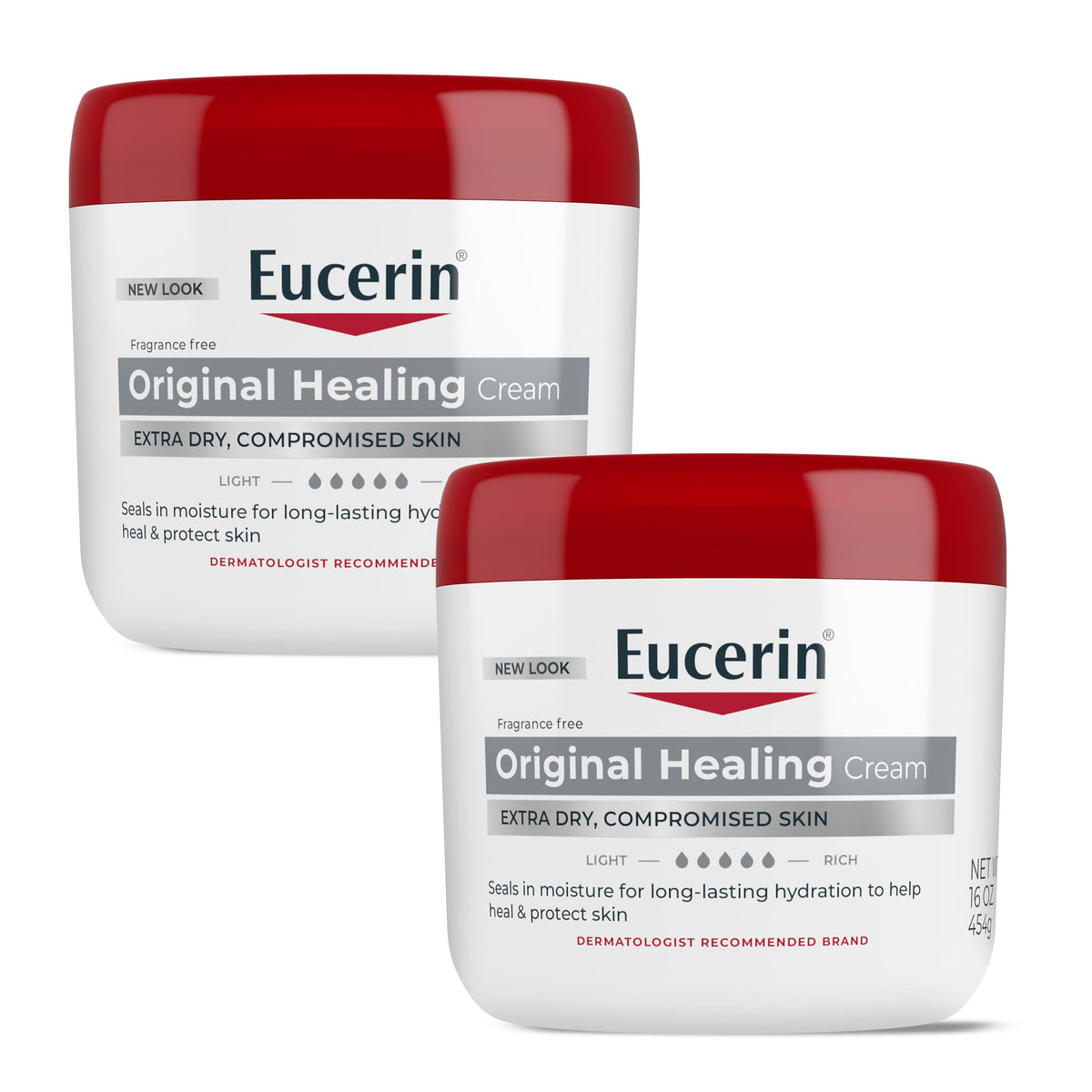 Eucerin front jar showing product packaging and clear sizing benefit
