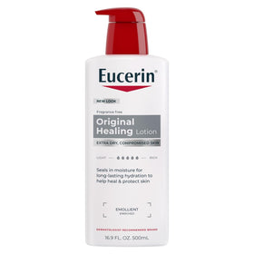 Eucerin front packaging showing 16.9 fl oz bottle and product benefit