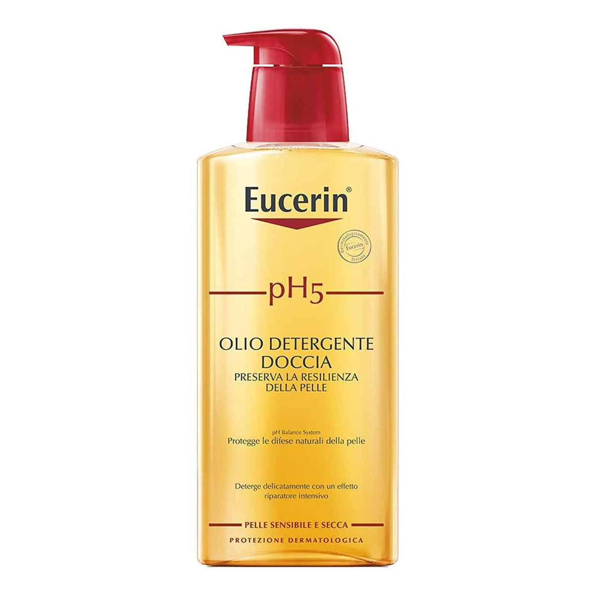 Eucerin pH5 shower oil front packaging showing bottle and twin pack benefit