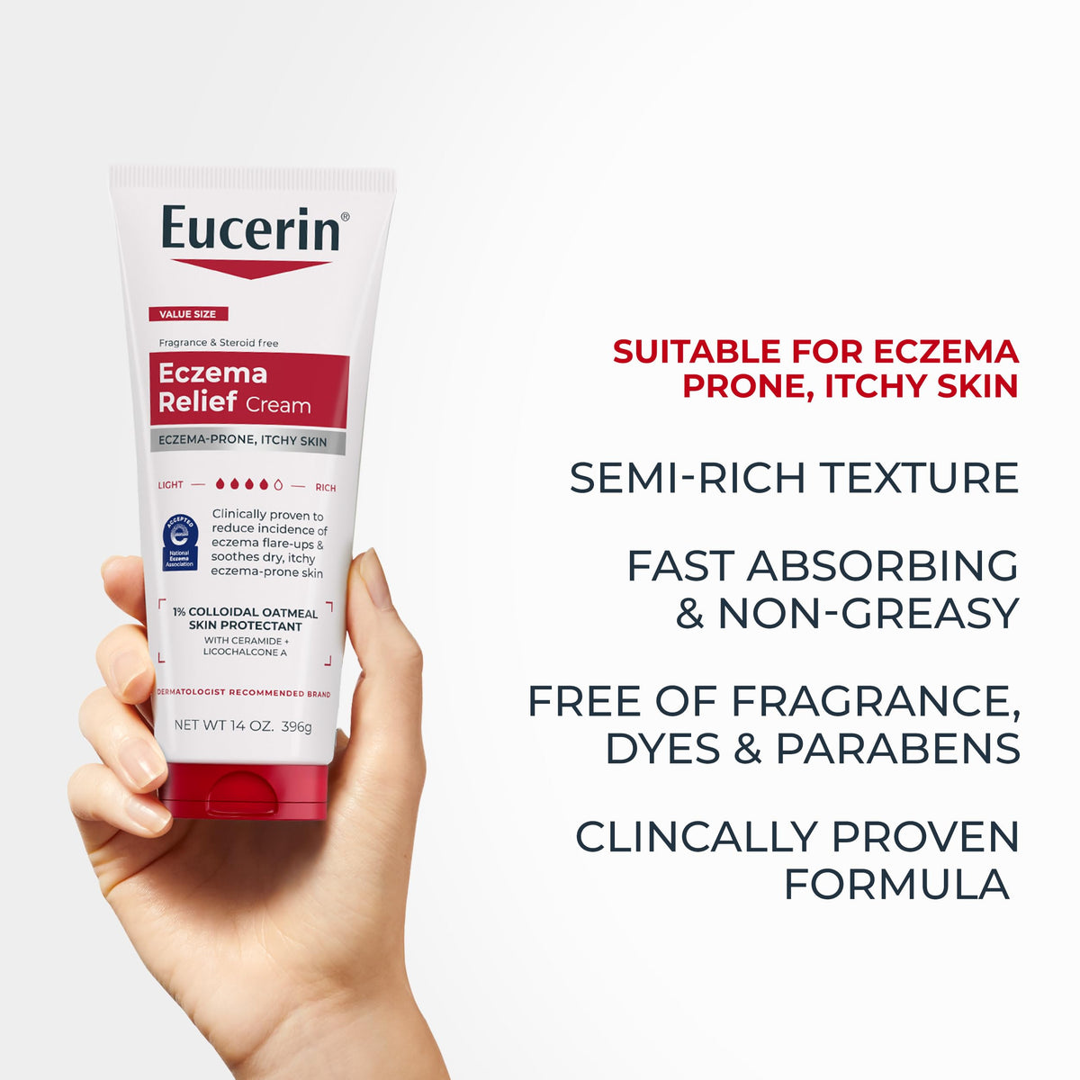 Eucerin product label ingredients closeup showing colloidal oatmeal feature